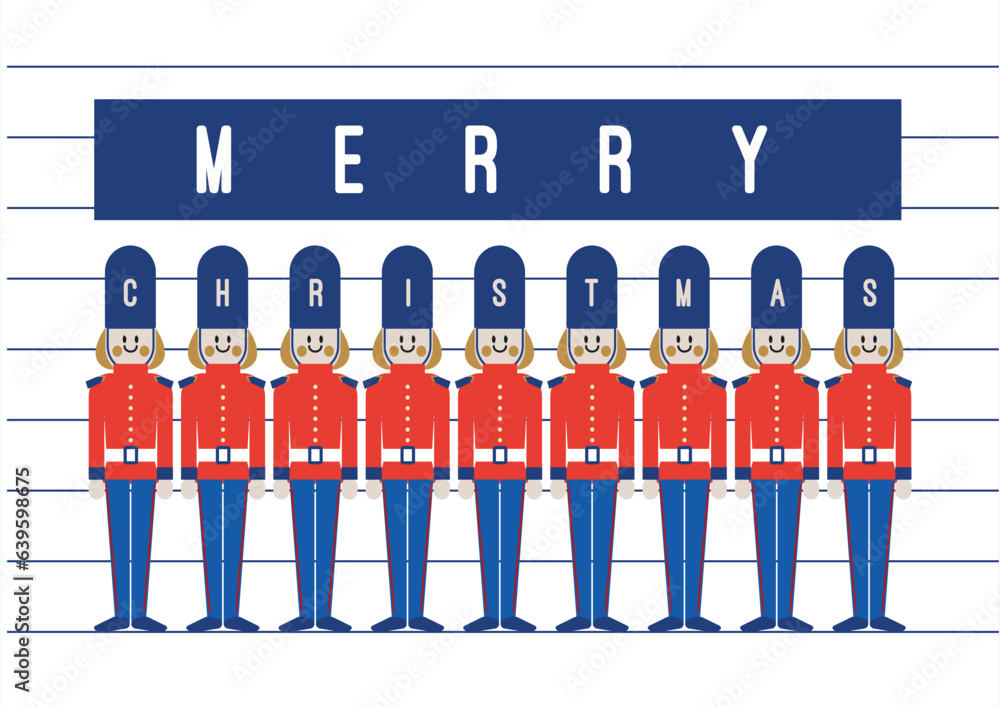 Fototapeta premium Christmas vintage toy soldier/ Illustration of a toy soldier/ Christmas party or invite/ wrapping paper design/ textile pattern/ christmas greetings web banner