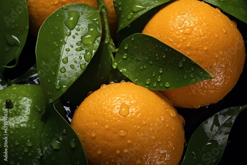 a macro photo of orange freshly harvested tangerine citrus product with water drops