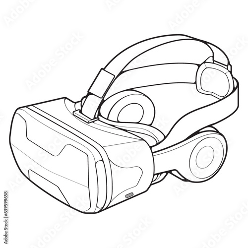 Virtual reality headset outline drawing vector, Virtual reality headset drawn in a sketch style, black line Virtual reality headset trainers template outline, vector Illustration.