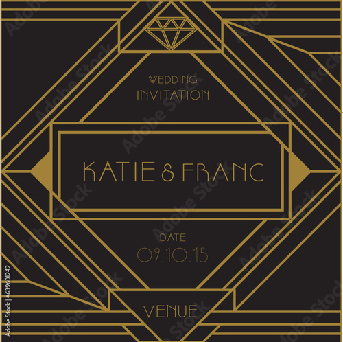 Classy wedding greetings. Wheel of love theme wedding greetings. Great gastby theme wedding invitation. Wedding invitation. Save the date. Gold & black wedding card