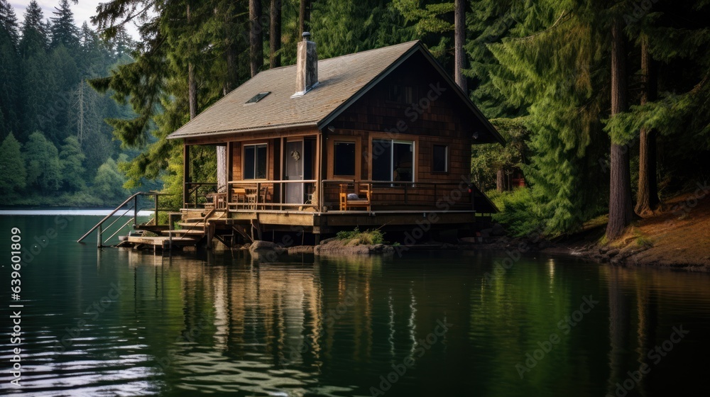 Fototapeta premium house on the lake. Generative AI