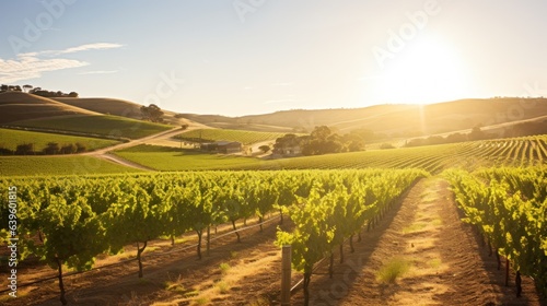 vineyard at sunset. Generative AI