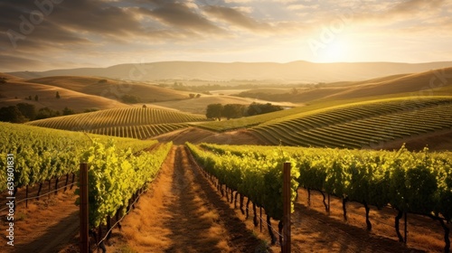vineyard at sunset. Generative AI
