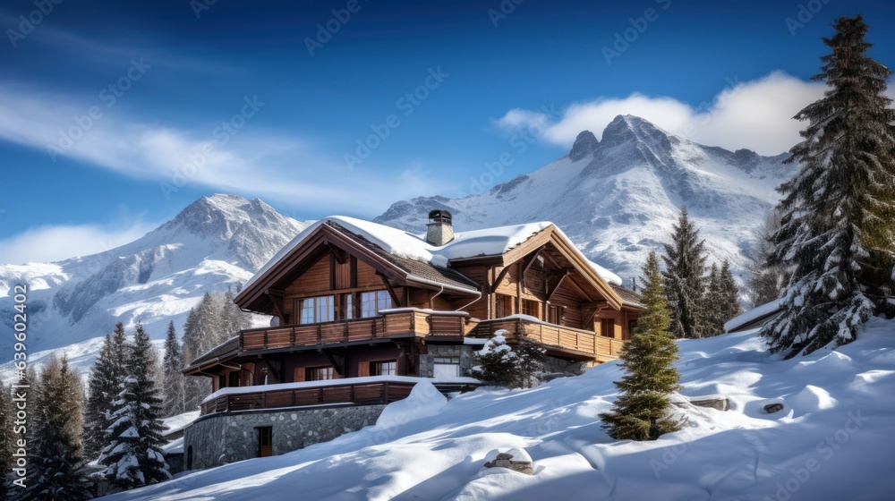 house in the snow. Generative AI house in the snow. Generative AI