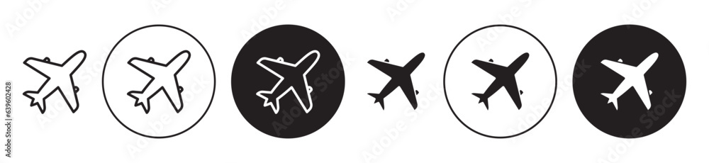 Plane vector icon set. flight airplane symbol. aeroplane vector sign in black color.