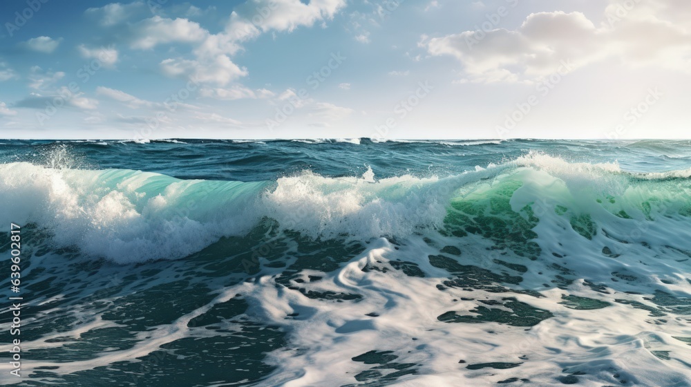 Naklejka premium wave breaking on the rocks. Generative AI