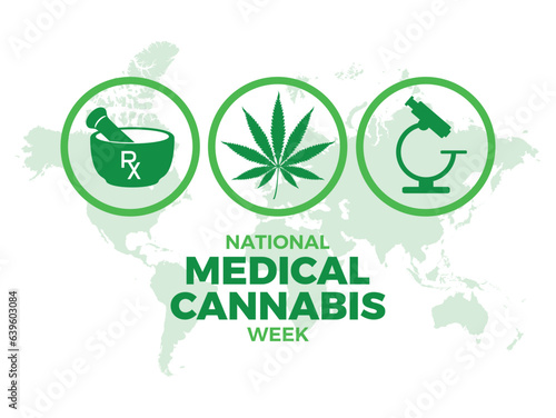 National Medical Cannabis Week vector illustration. Green marijuana leaf round icon set vector. Medical cannabis research symbol. November every year. Important day