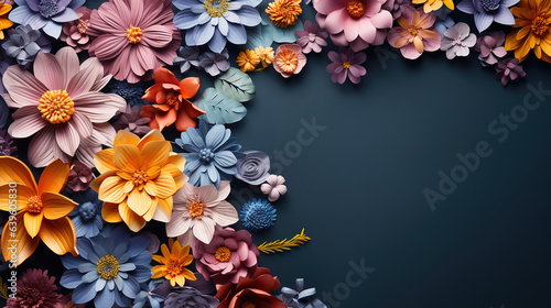 Colorful paper spring flowers with copy space. Generative Ai © hassanmim2021