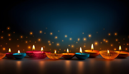 Oil lamp decoration in happy Diwali festival.