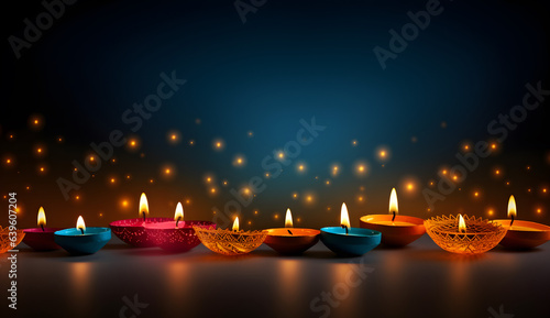 Oil lamp decoration in happy Diwali festival.