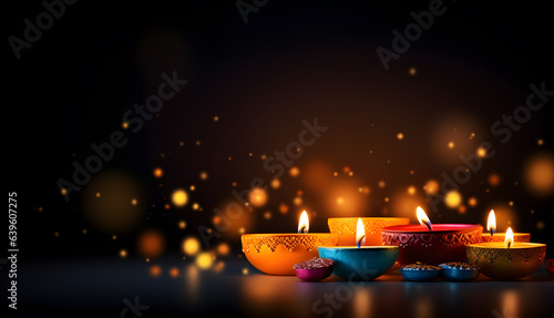 Oil lamp decoration in happy Diwali festival.