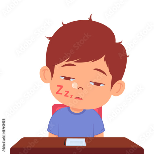 Cute boy sleep while study in class vector