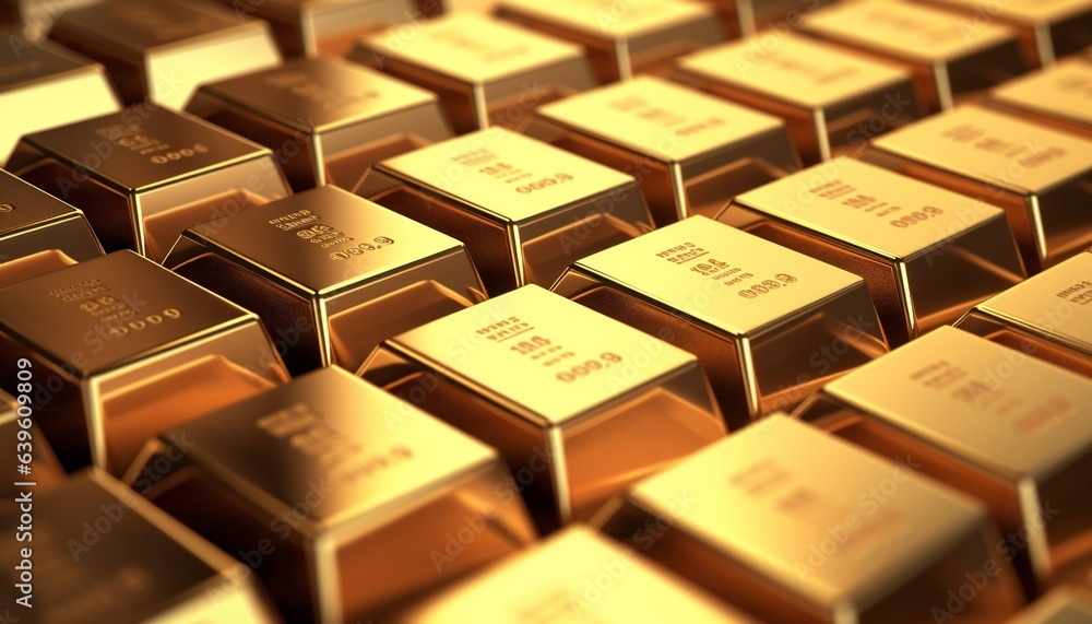 Closeup of shiny gold bars arranged in a row Closeup of shiny gold bars arranged in a row