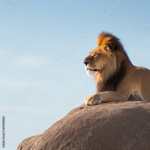Majestic lioness in the sky focus on her powerful mane generated by AI