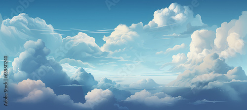 A serene and lovely blue sky background, adorned with soft white clouds gently floating...Peaceful Blue Sky with Clouds. generative AI, © oraziopuccio