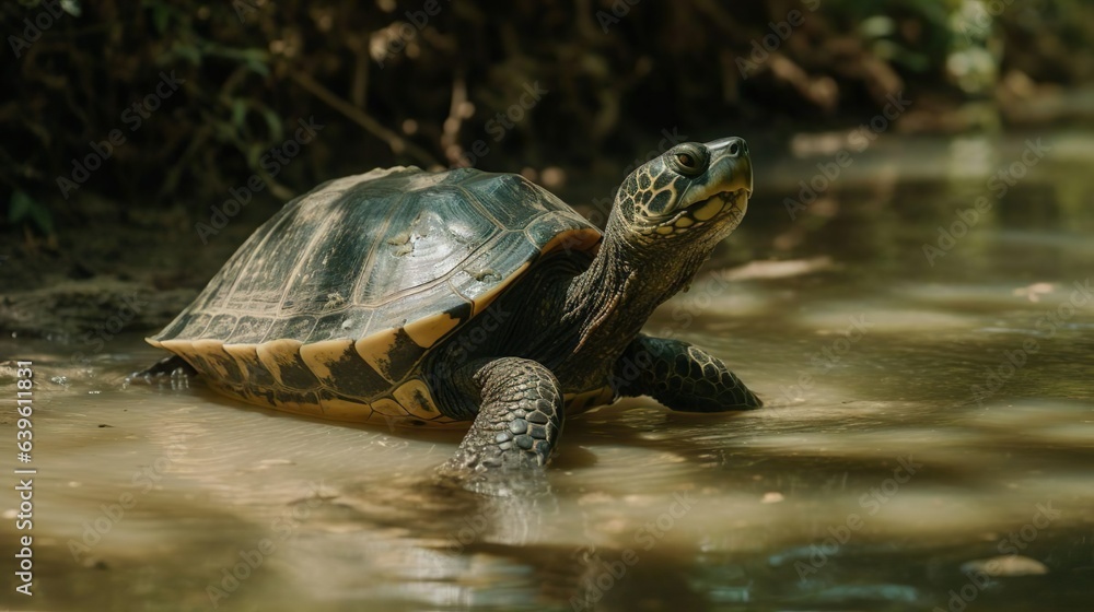 The turtle floated to the surface. A giant sea turtle swims in its natural habitat. Exotic wildlife animal reptile. The turtle floated to the surface. A giant sea turtle swims in its natural habitat. Exotic wildlife animal reptile.