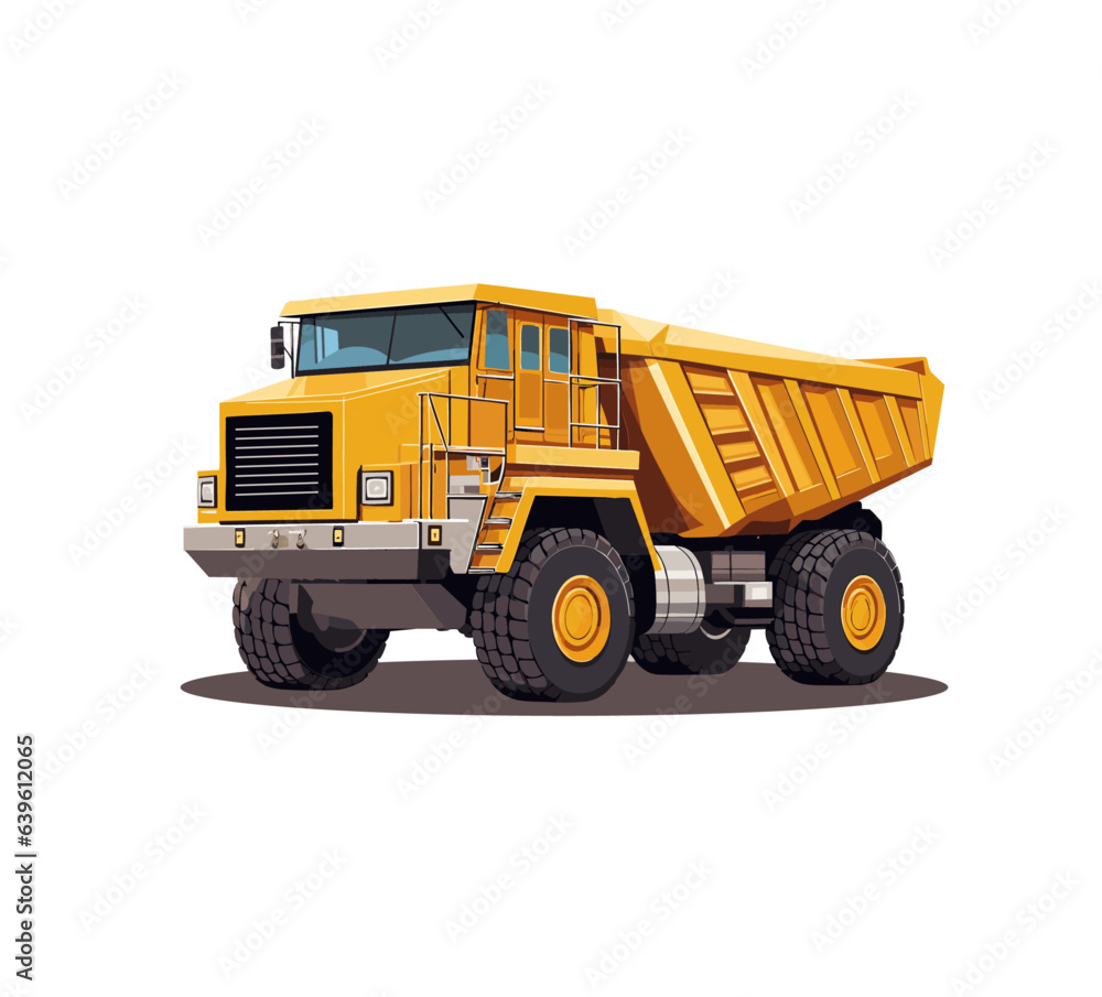 An illustrious yellow dump truck, a symbol of construction and heavy-duty work, poised at a construction site, ready to transport and unload materials with its powerful hydraulic system