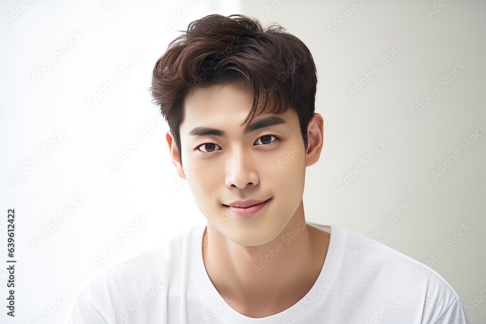 Radiant and cheerful Asian young man showcasing a warm smile against a clean, white background Radiant and cheerful Asian young man showcasing a warm smile against a clean, white background