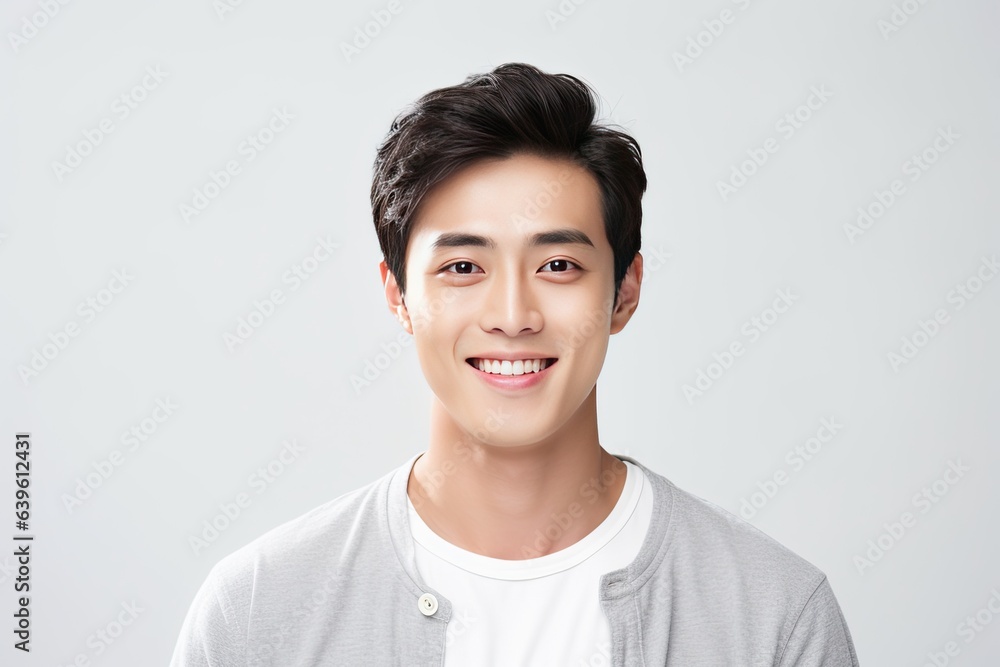 Radiant and cheerful Asian young man showcasing a warm smile against a clean, white background Radiant and cheerful Asian young man showcasing a warm smile against a clean, white background