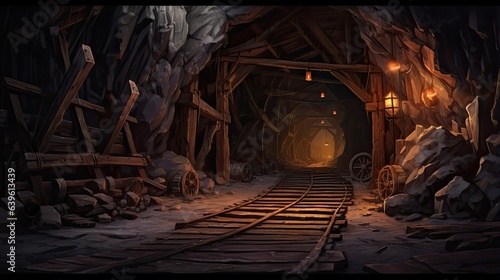 An old, abandoned mine shaft with wooden support