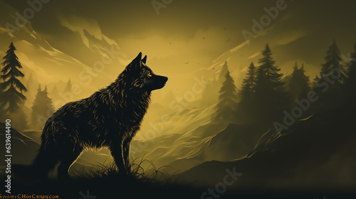 Majestic wolf silhouette against the centre of a big full moon, dramatic, powerful, nocturnal, wilderness wonder,