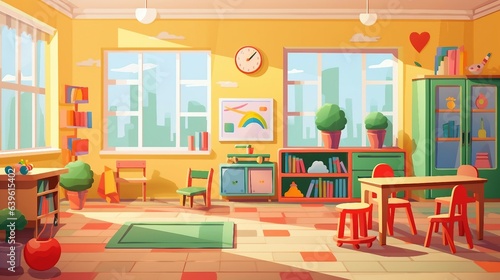 Empty kindergarten room with toys illustration AI Generated © stocksbyrs