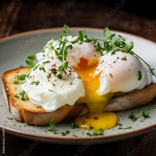 Poached eggs on top of toast.