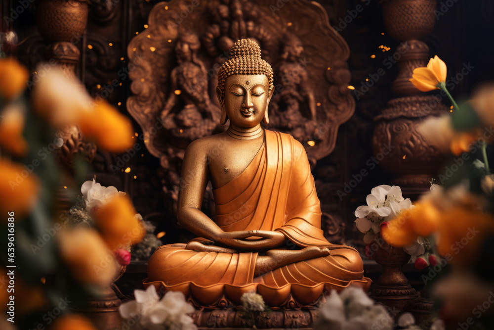 Fototapeta premium A Buddha statue emits a big power