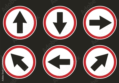 Bundle set of round circle up, down, left, right, diagonal way direction sreet sign in red white black color Free Download Bundle set of round circle up, down, left, right, diagonal way direction sreet sign in red white black color - GFXLoad