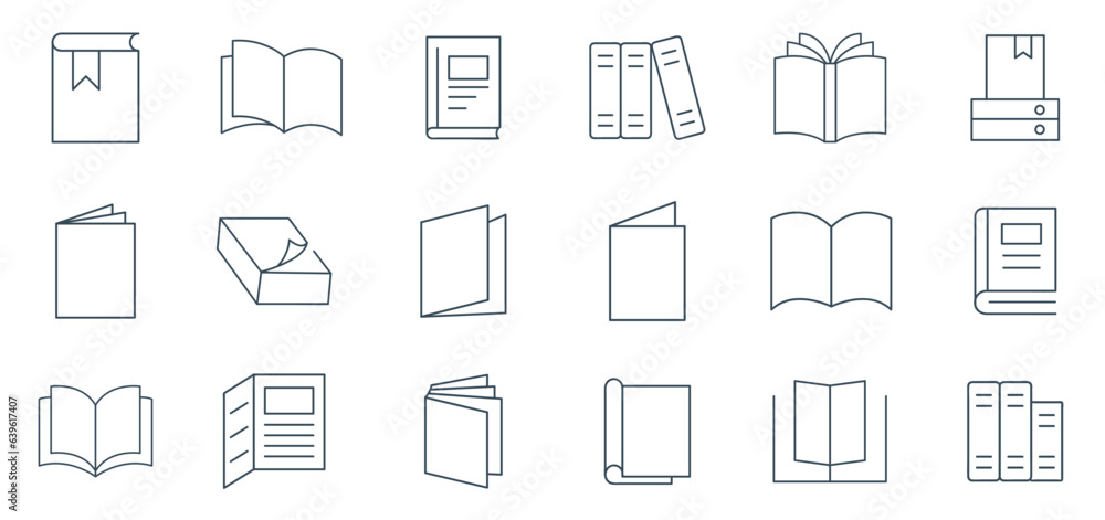 book line icon set vector. Digital library booklet brochure flyer  icon set illustration