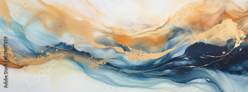 Abstract of blue and yellow watercolor, marble style, generative AI