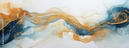 Abstract of blue and yellow watercolor, marble style, generative AI