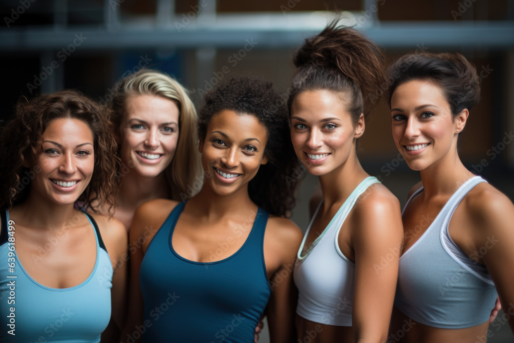 Group of beautiful women in the gym, generative AI Group of beautiful women in the gym, generative AI