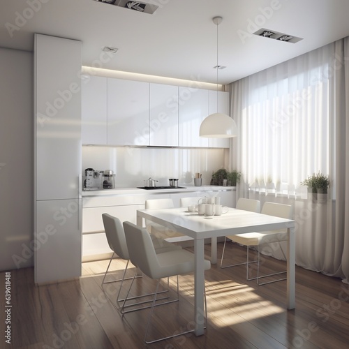 ultra high quality modern white interior of Dining room
