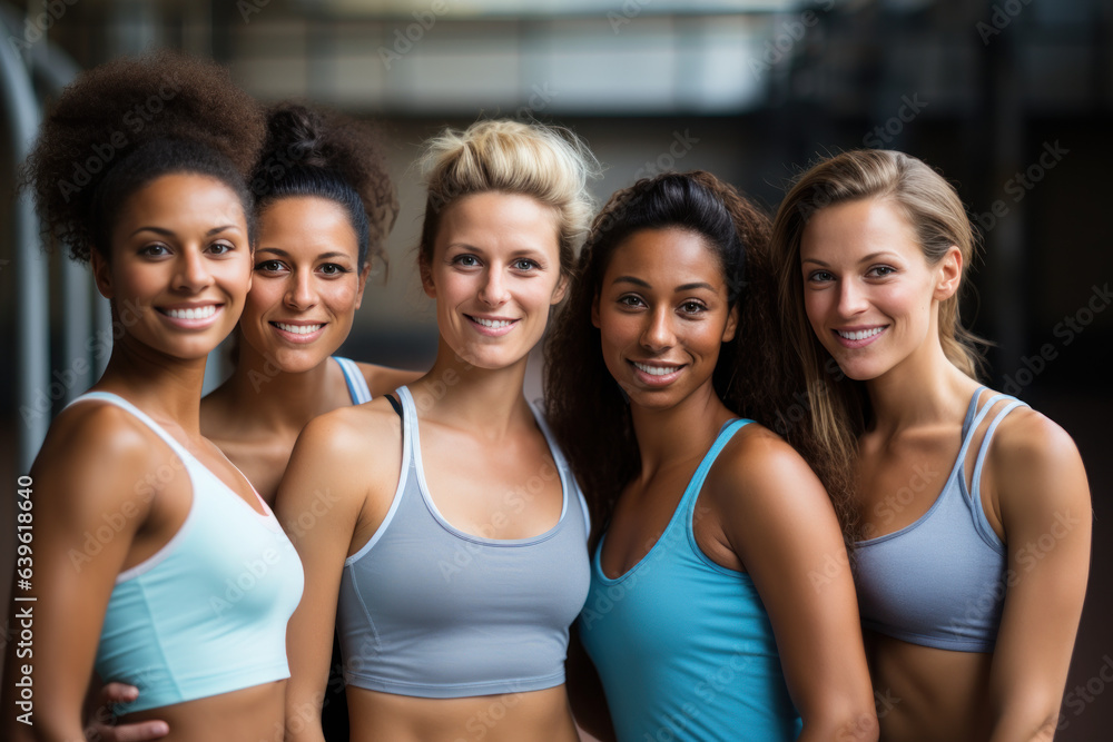 Group of beautiful women in the gym, generative AI Group of beautiful women in the gym, generative AI