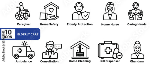 Elderly care line icons set. vector infographic 