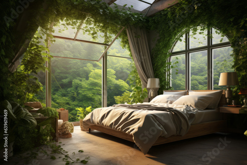 Unique master bedroom with nature and greenery summer warm