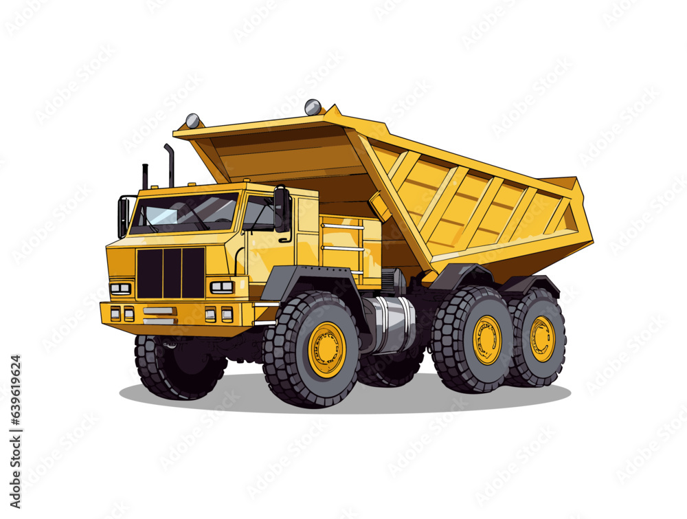 An illustrious yellow dump truck, a symbol of construction and heavy-duty work, poised at a construction site, ready to transport and unload materials with its powerful hydraulic system
