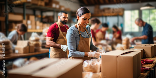 A group of people volunteering at a local food warehouse