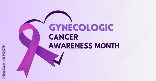 Gynecologic Cancer Awareness Month, pink ribbon bow with heart shape, gradient background