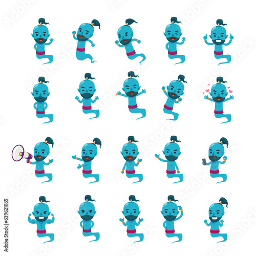 Illustration set of Blue Genie. Isolated Vector Illustration.