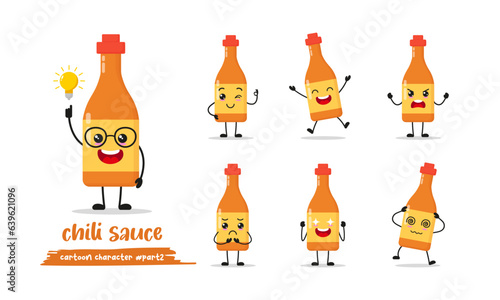 cute chili sauce cartoon with many expressions. food different activity pose vector illustration flat design set.