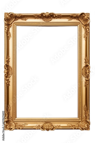 Antique golden vertical vintage frame mockup isolated on transparent background PNG