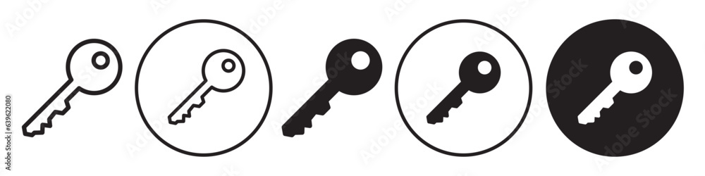 Key Icon. Symbol of private account login key password to enter the home or room. Flat vector set of secret locker key to open or close the house. Outline logo sign of car or door key safe guard Key Icon. Symbol of private account login key password to enter the home or room. Flat vector set of secret locker key to open or close the house. Outline logo sign of car or door key safe guard