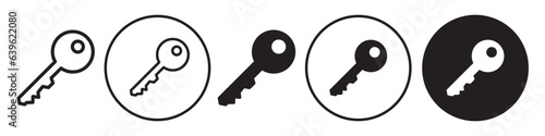 Key Icon. Symbol of private account  login key password to enter the home or room. Flat vector set of secret locker key to open or close the house. Outline logo sign of car or door key safe guard