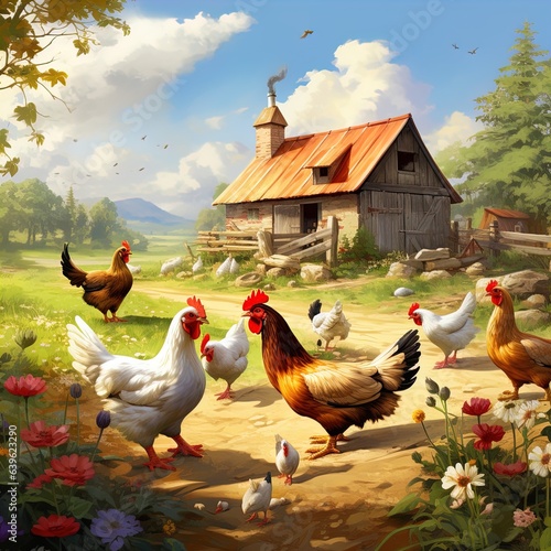 A beautiful image of a country farm with ducks and chickens. Great for stories on country life, rural life, vintage life, landscapes, agriculture and more. 