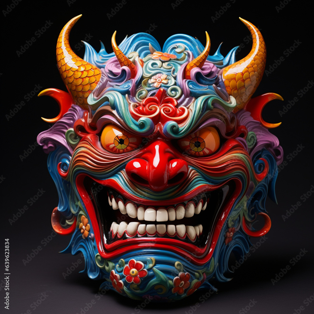 Naklejka premium Colorful Hannya Mask (ai generated)