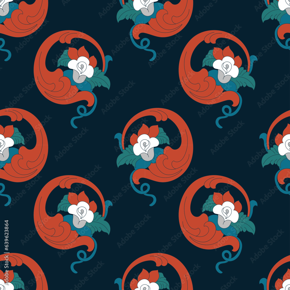 Floral seamless pattern with paisley ornament. Amata flower. Fabric pattern, wallpaper Floral seamless pattern with paisley ornament. Amata flower. Fabric pattern, wallpaper