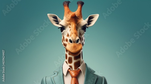 A giraffe wearing a suit and tie.Generative AI