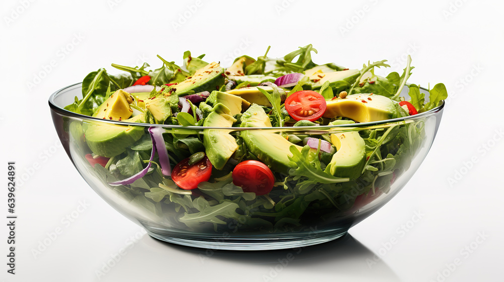 Salmon and avocado salad isolated on white background. Generative Ai Salmon and avocado salad isolated on white background. Generative Ai